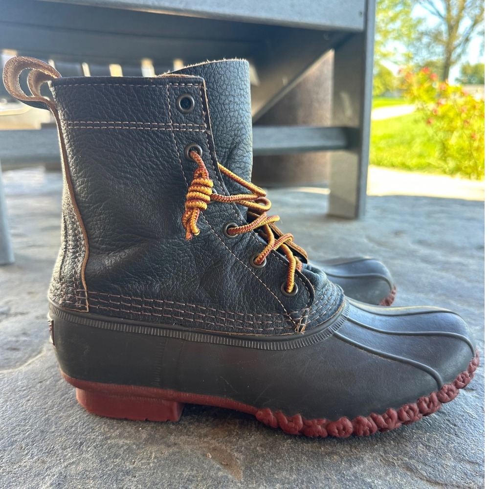 LL Bean Bison Boots Womens 8M Brown Leather 8 Inch Duck Boots Made in Maine